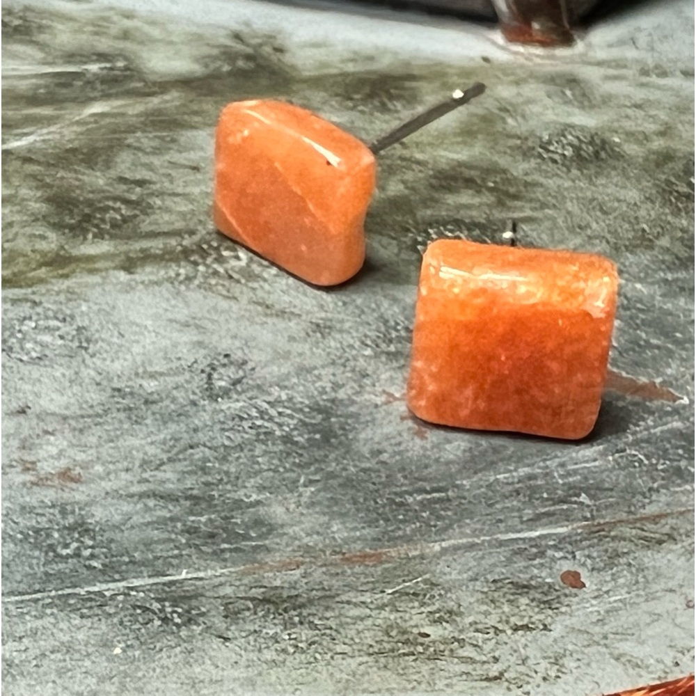 Carnelian gemstone stud earrings with hypoallergenic stainless steel posts